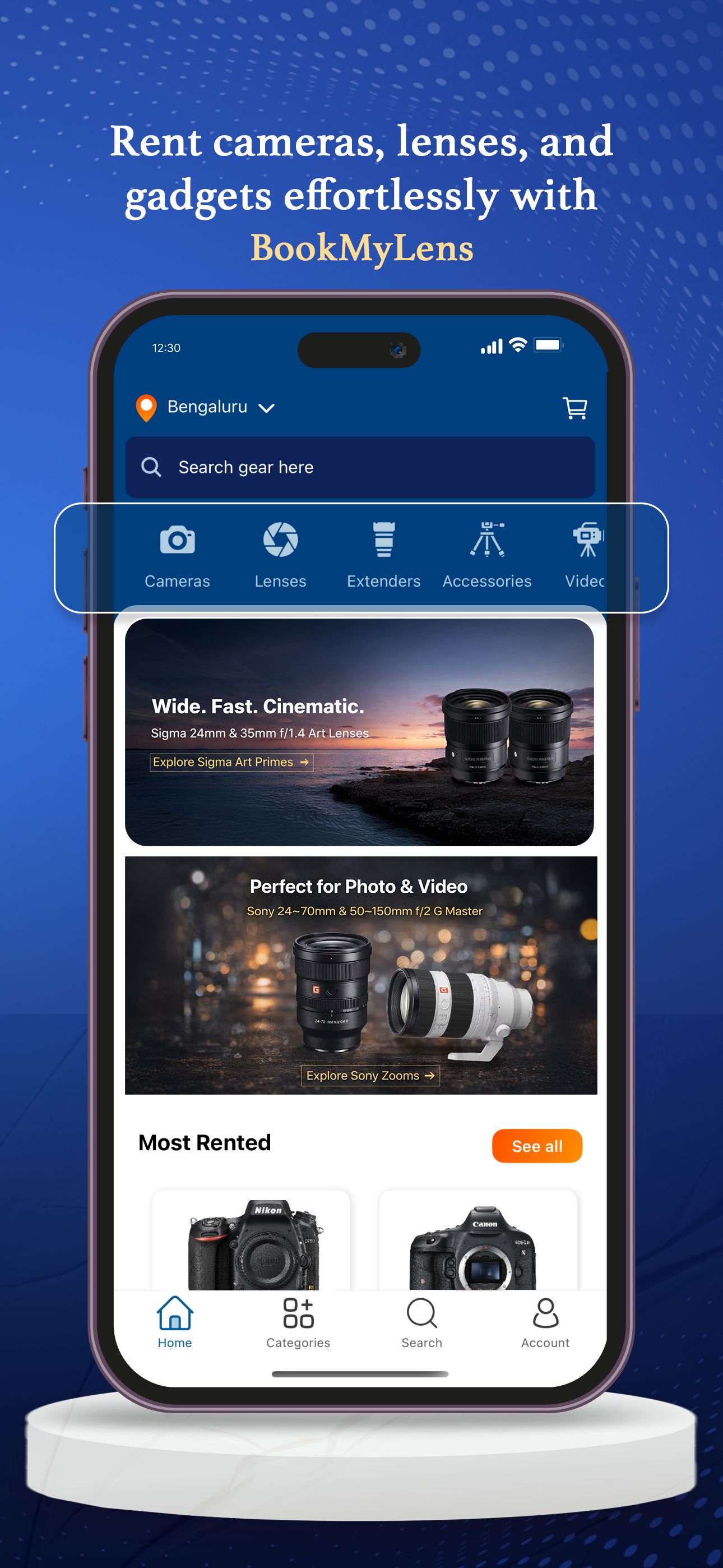 BookMyLens App Home Screen